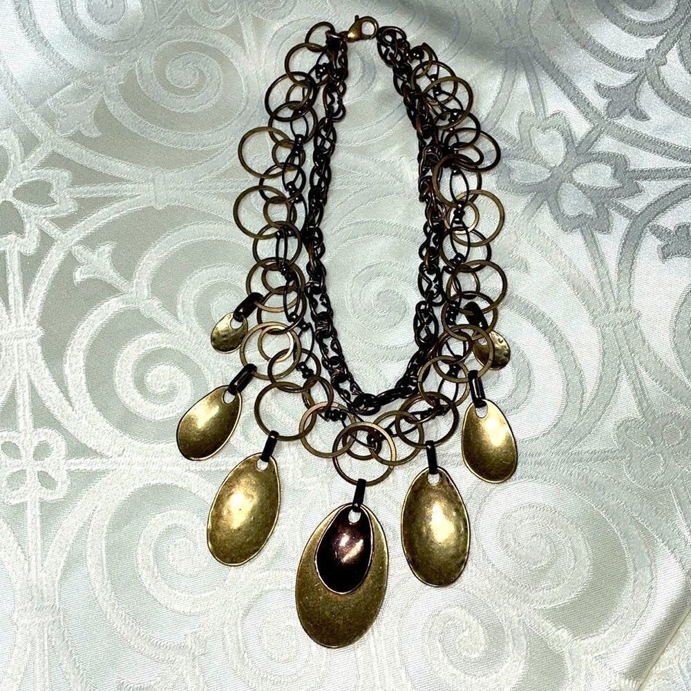 Chico’s concave and rings two tone metal convertible long or short necklace